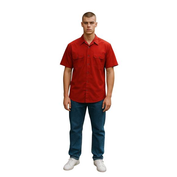 Red Kap Red Short Sleeve Work Shirt Size Large L SS Pockets Button Front - Picture 1 of 4